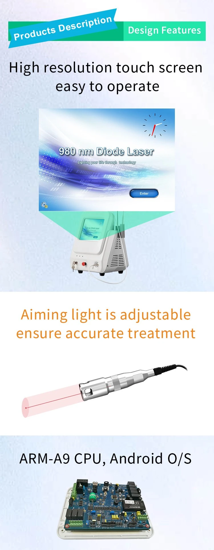 Versatile 100/240V Voltage Picosecond Red Light Therapy Alexandrite Laser Vascular Removal Device