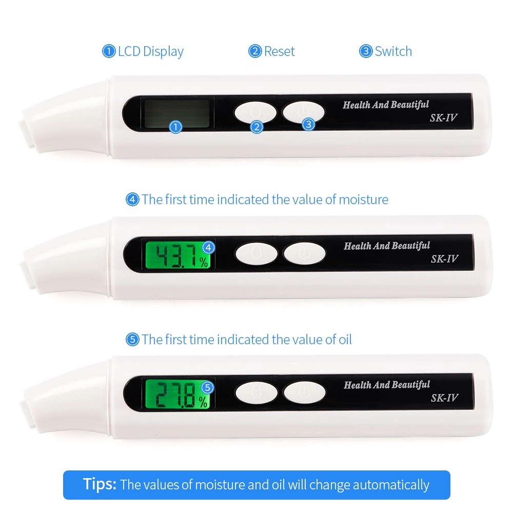 LCD Display Skin Analyzer Skin Moisture Tester Oil Test Meter Facial Skin Moisture&Oil Content Analyzer for Forehead Cheek